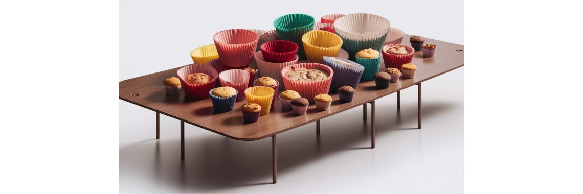Colorful baking cups styled on a dessert table